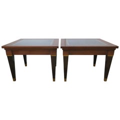 Pair of Midcentury Black Leather Top End Tables or Cocktail Table 5