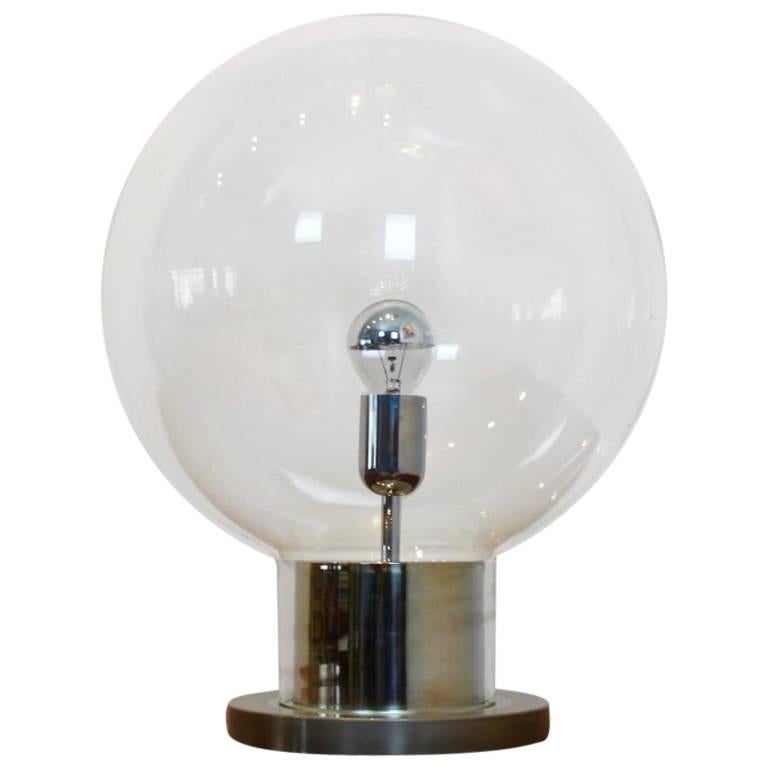 Iconic RAAK Amsterdam Extra Large Globe Chrome and Glass Table Lamp For Sale