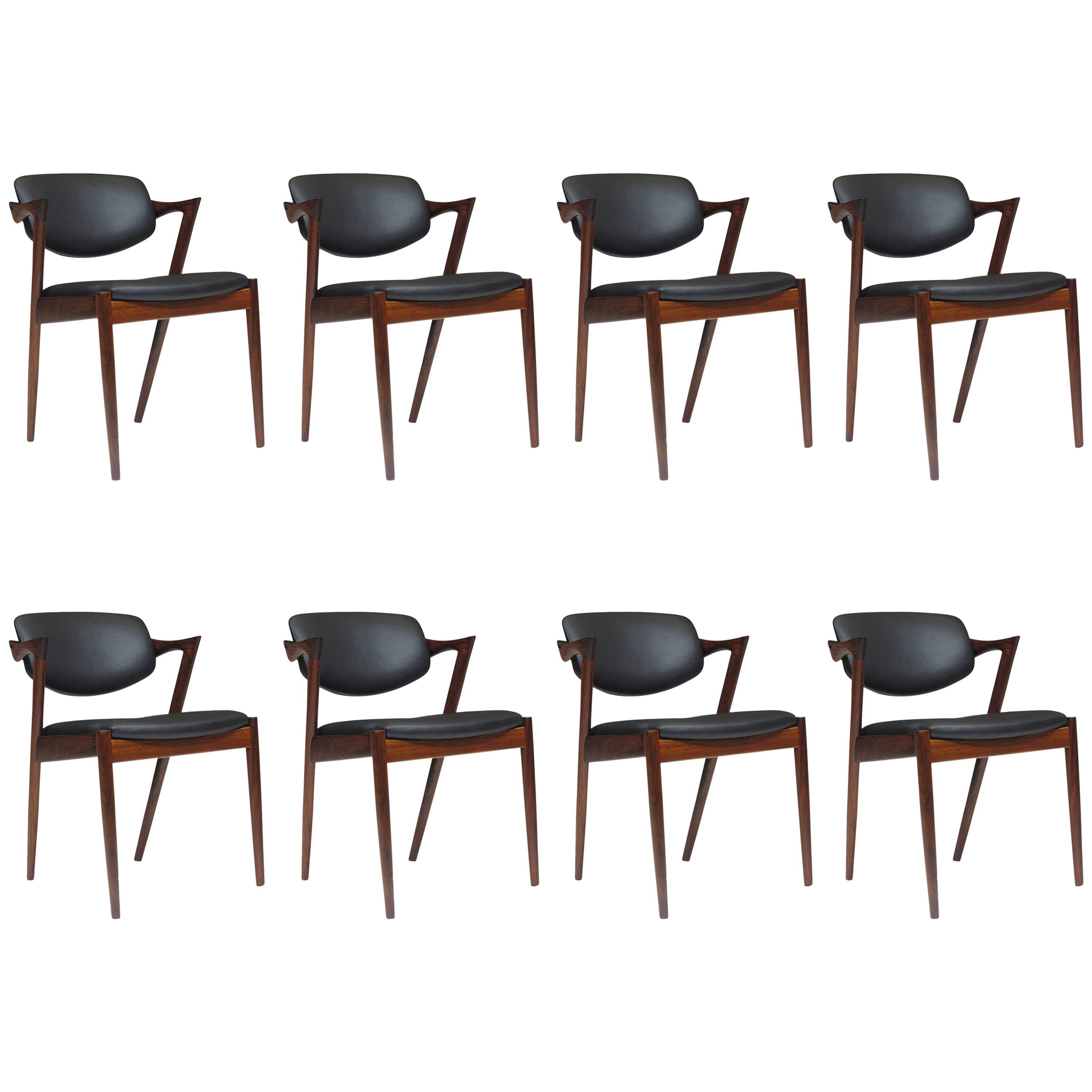 Kai Kristiansen Model 42 Tilt-Back Dining Z Chairs in Black Leather