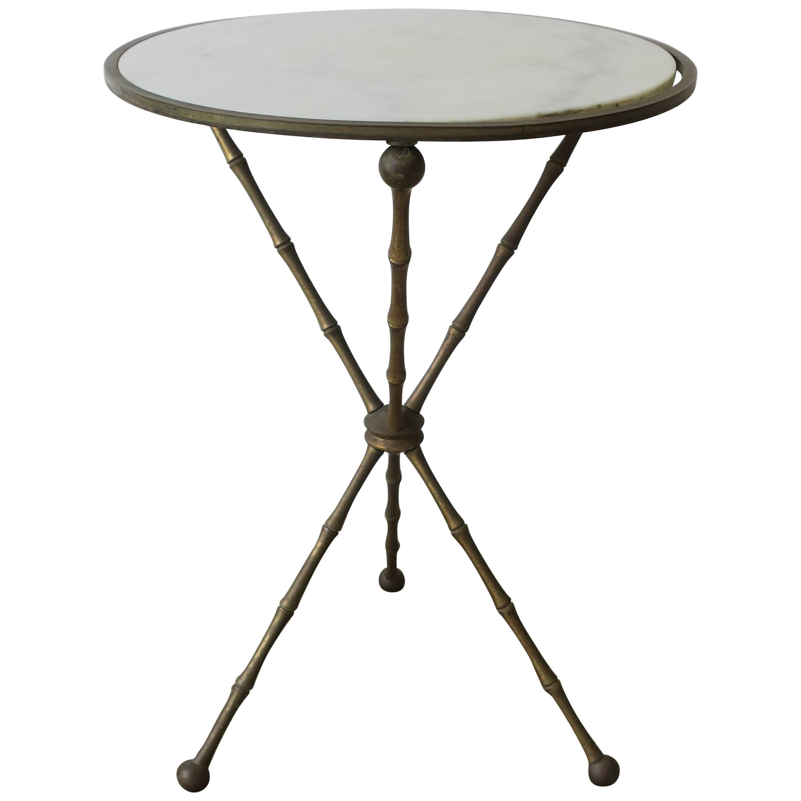 Midcentury Italian Marble and Brass Tripod Side Table, Italy, 1960s