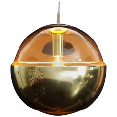 Large Peill and Putzler 1960s Brassed Metal and Amber Glass Spherical Pendant