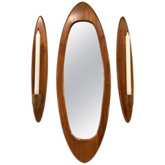 Danish Modern Teak Surfboard Three Piece Mirror Garniture 7