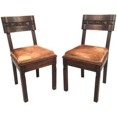 Pair of Art Deco Carved Oak Chairs 1