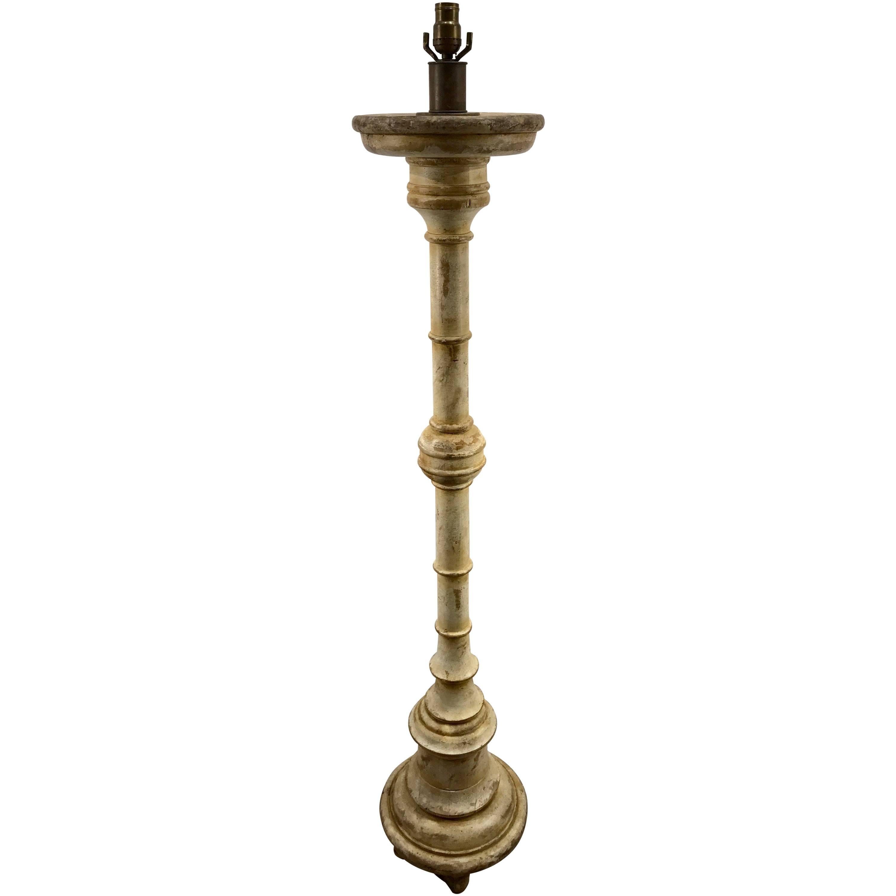 Large Tuscan Distressed Painted Column Floor Lamp