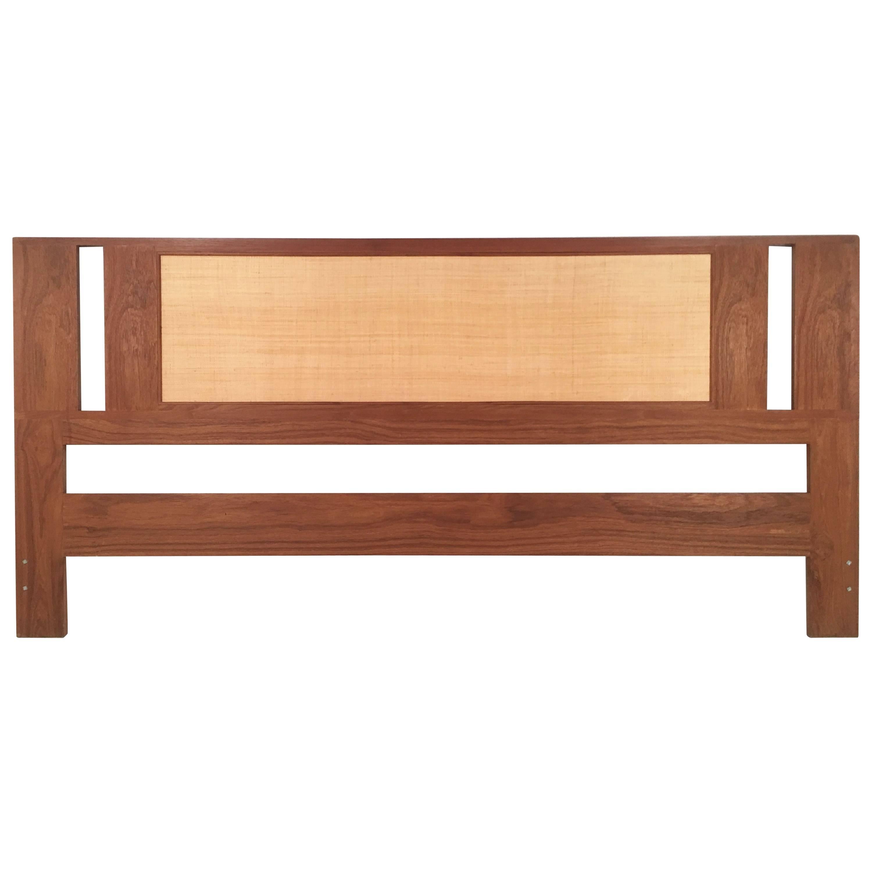 Danish Teak and Grass Cloth Double Sided King-Size Headboard by Falster