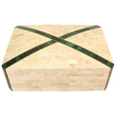 Vintage Large Tessellated Stone Box with Brass and Malachite