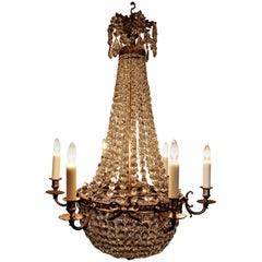Antique Charles X Bronze and Crystal Six-Light Chandelier
