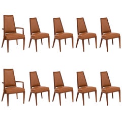 Ten Solid Walnut and Upholstered Dining Chairs 2