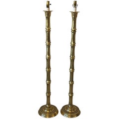1970s Brass Faux Bamboo Floor Lamps, Pair
