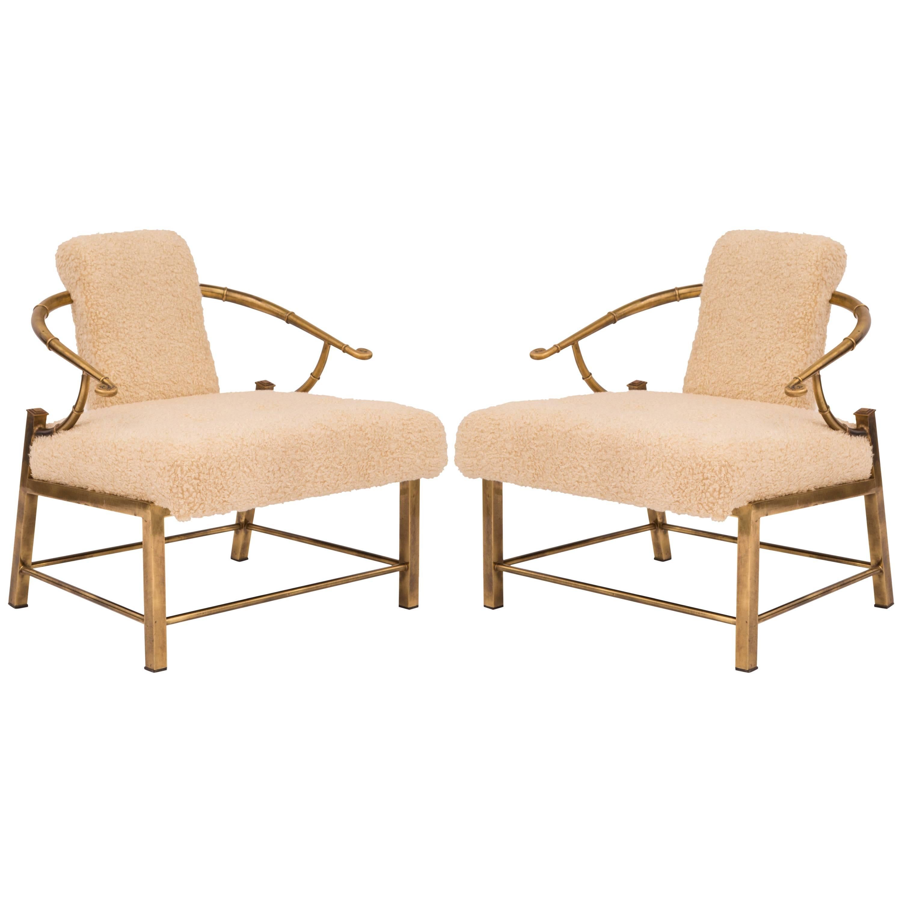 Pair of Mastercraft Patinated Brass Lounge Chairs