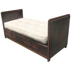 1940s Leather Upholstered Daybed Bench