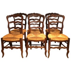 Antique Set of Six Oak Farmhouse Country Chairs