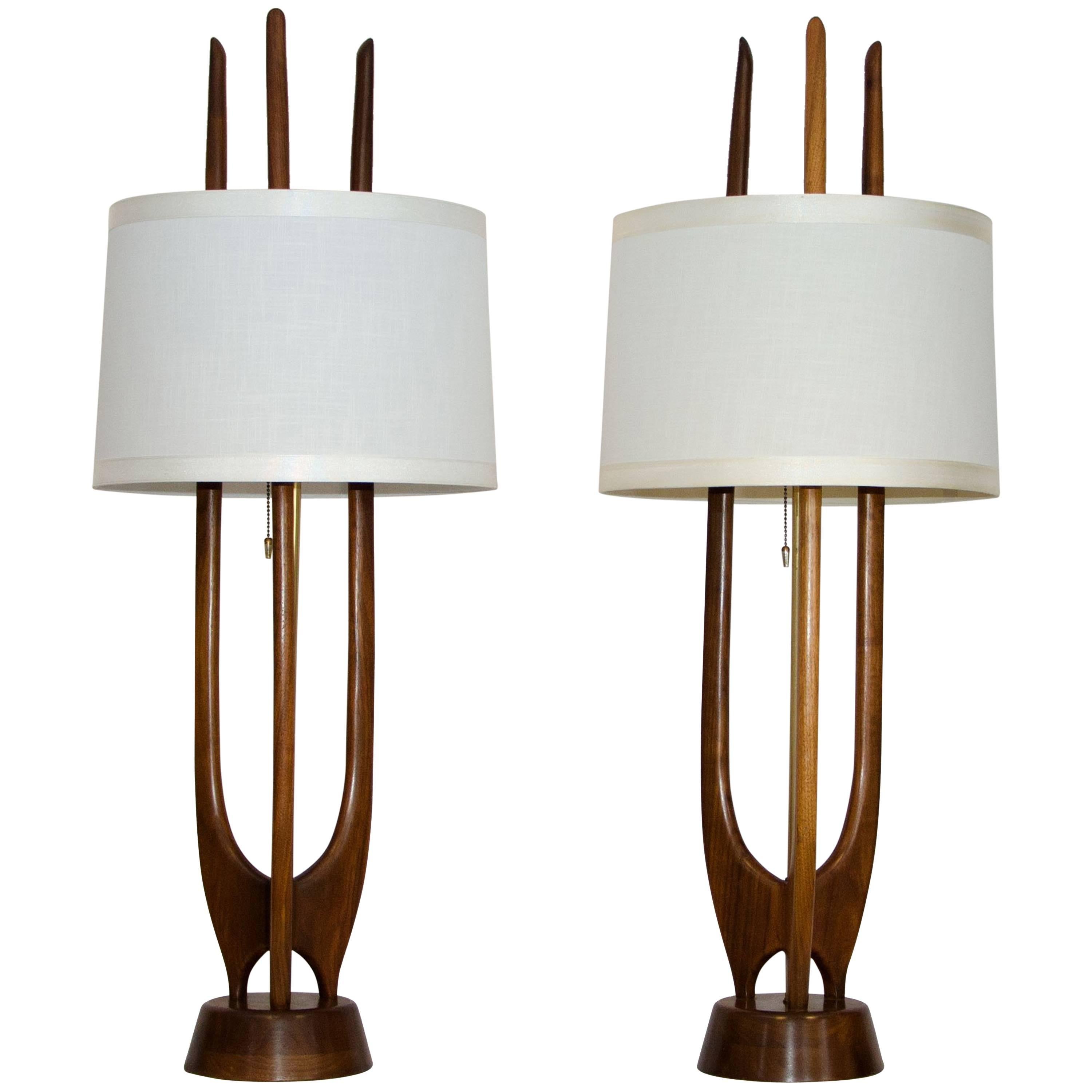 Pair of Mid-Century Walnut Table Lamps, Modeline Style
