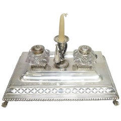 English Victorian Sheffield Silver Plate Inkstand