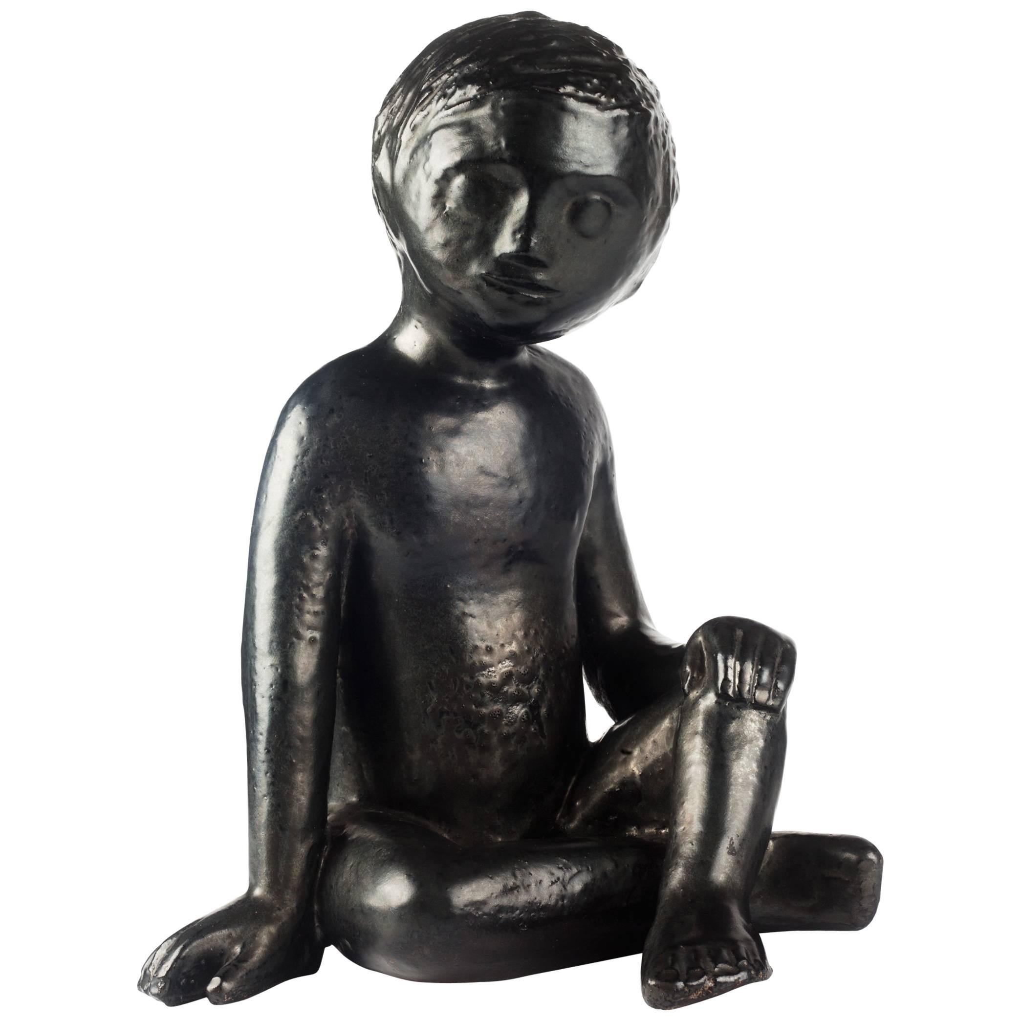 Child Ceramic Sculpture by Perignem Amphora, Black, Belgium, 1970s