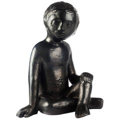 Child Ceramic Sculpture by Perignem Amphora, Black, Belgium, 1970s