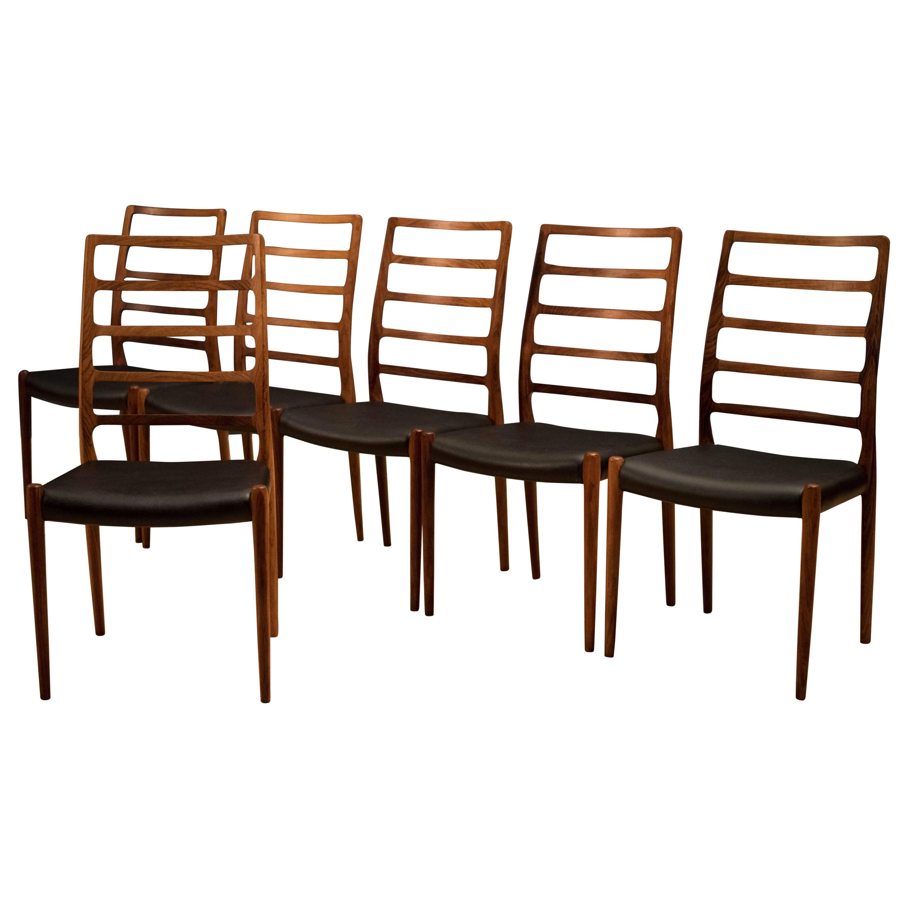 Set of Six Rosewood Møller No. 82 Dining Chairs