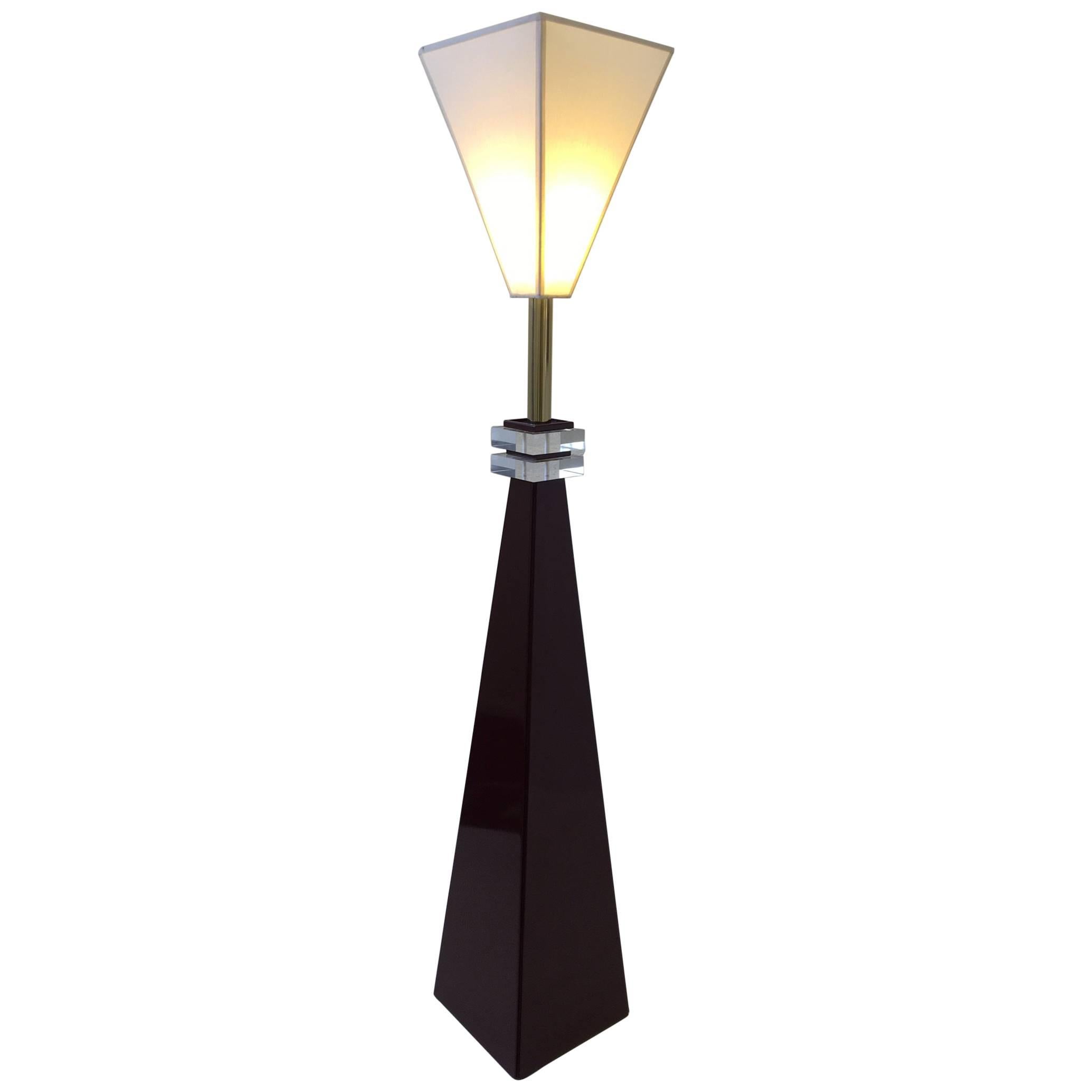 Sculptural Burgundy Lacquer and Brass with Acrylic Detail by London Lamps