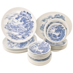 Vintage Wedgwood England "Countryside Blue" Dinnerware, Set of 30