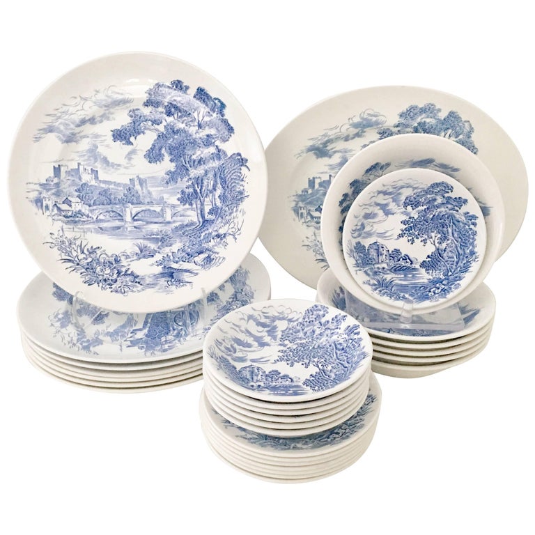 Wedgwood England "Countryside Blue" Dinnerware, Set of 30 at 1stDibs