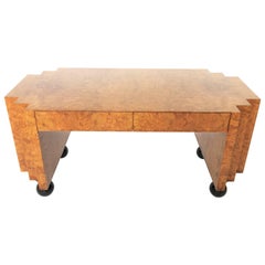 Unusual Burl Wood Writing Table or Desk with Black Lacquer Legs