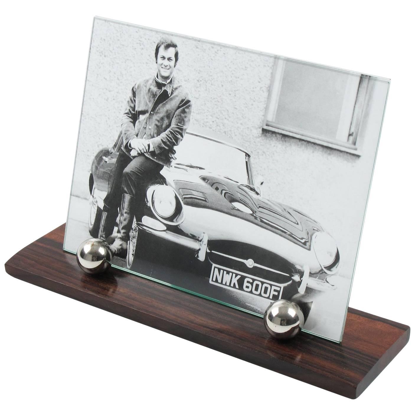 Art Deco Modernist Picture Photo Frame Macassar Wood and Chrome Ball Accents