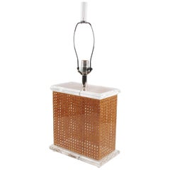 Mid Century Modern Lucite and Rattan Tall Table Lamp, Italy circa 1970s 4