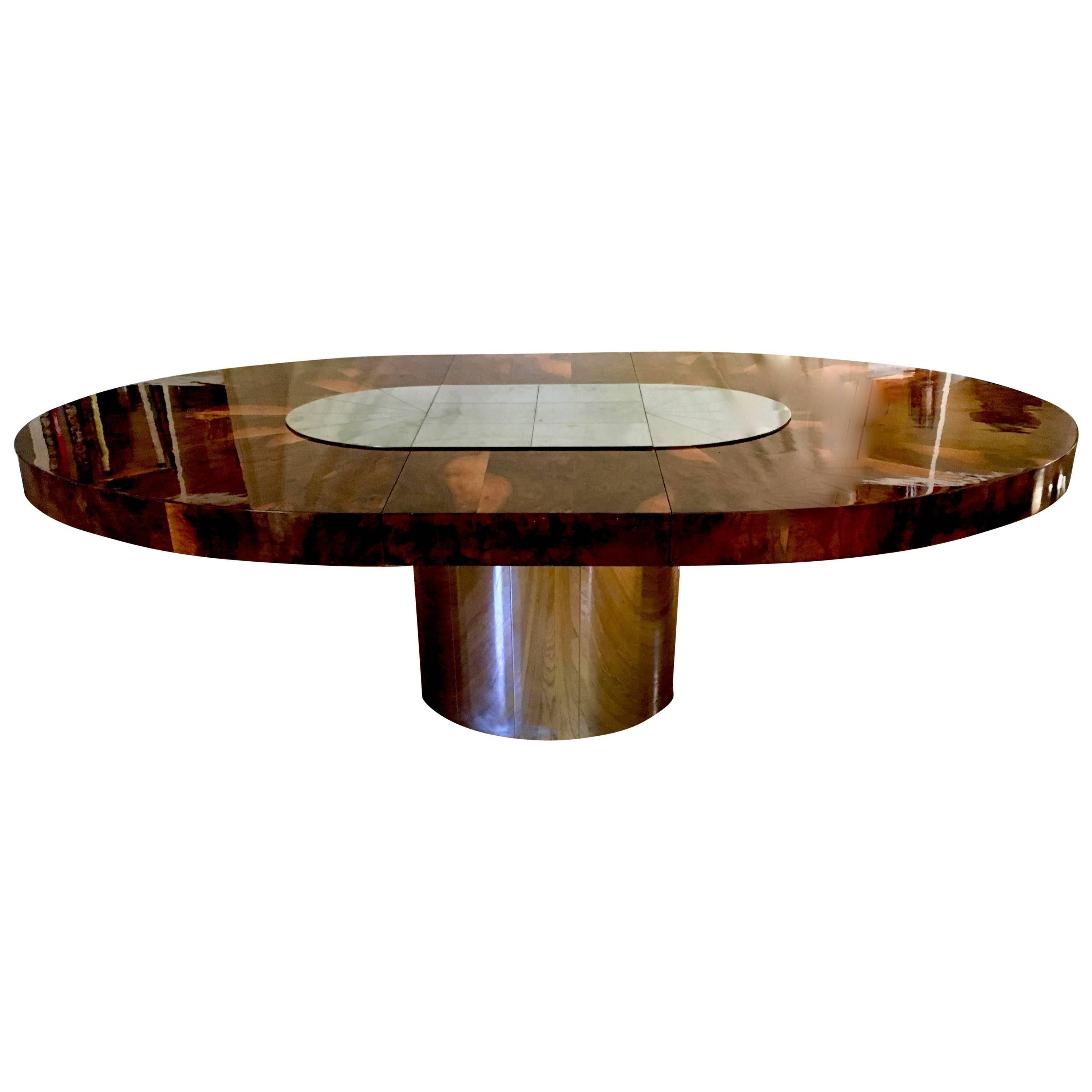 Paul Evans Burl Wood and Chrome Dining Table for Directional, circa 1970s