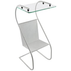 Mid-Century Modern White Metal Side Table and Magazine Rack, France, 1950s 2