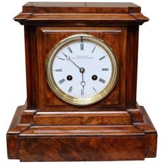 Antique Figured Walnut Bell Striking Mantel Clock