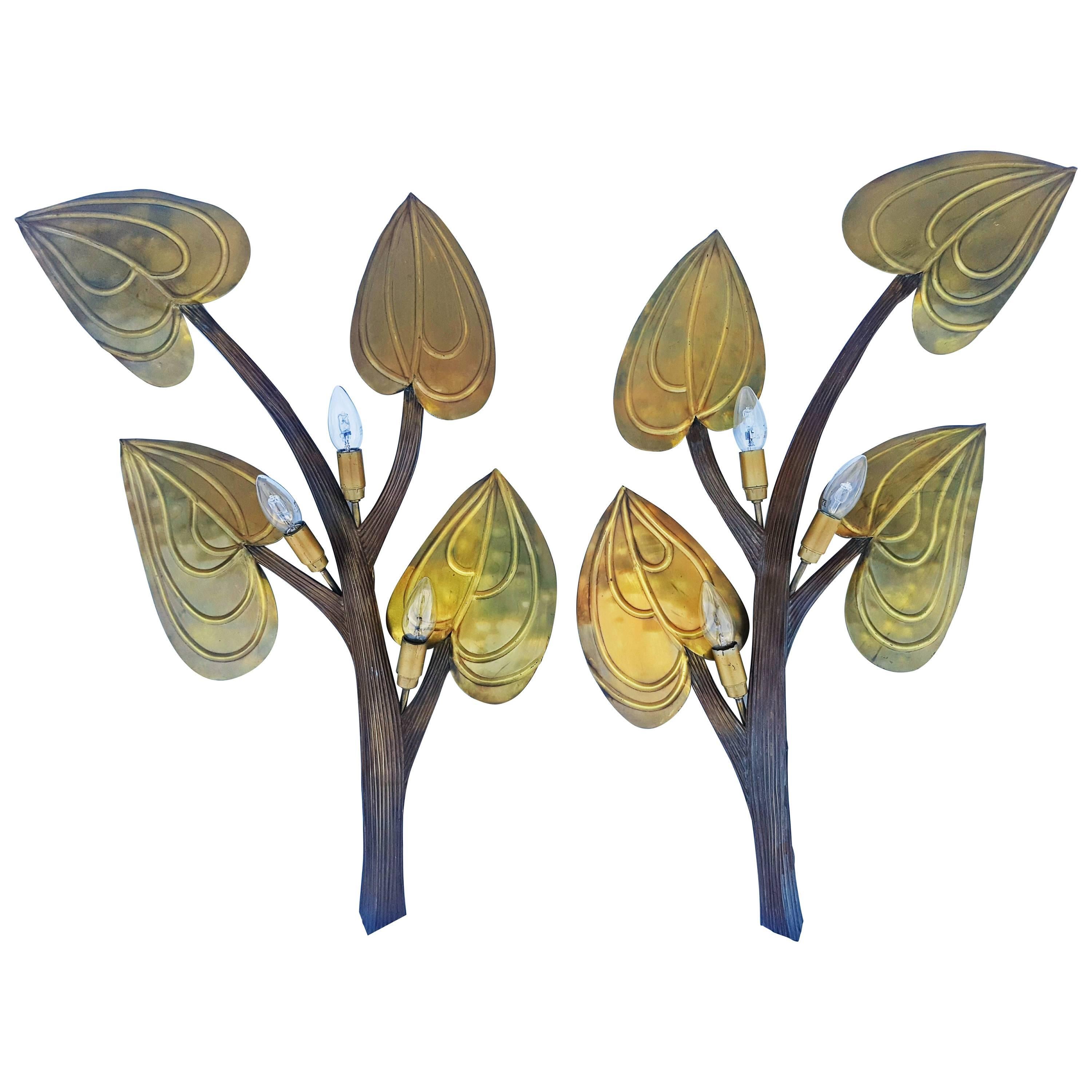 Pair of Brass Branch Sconces, 1970s
