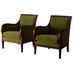 Chairs Pair Swedish 20th Lounge Chairs Century Mahogany Green Velvet Sweden