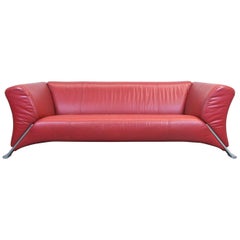 Rolf Benz 322 Designer Leather Sofa Red Three-Seat Couch Modern