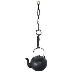 1900 Cast Iron Fire Place Water Kettle with Chain