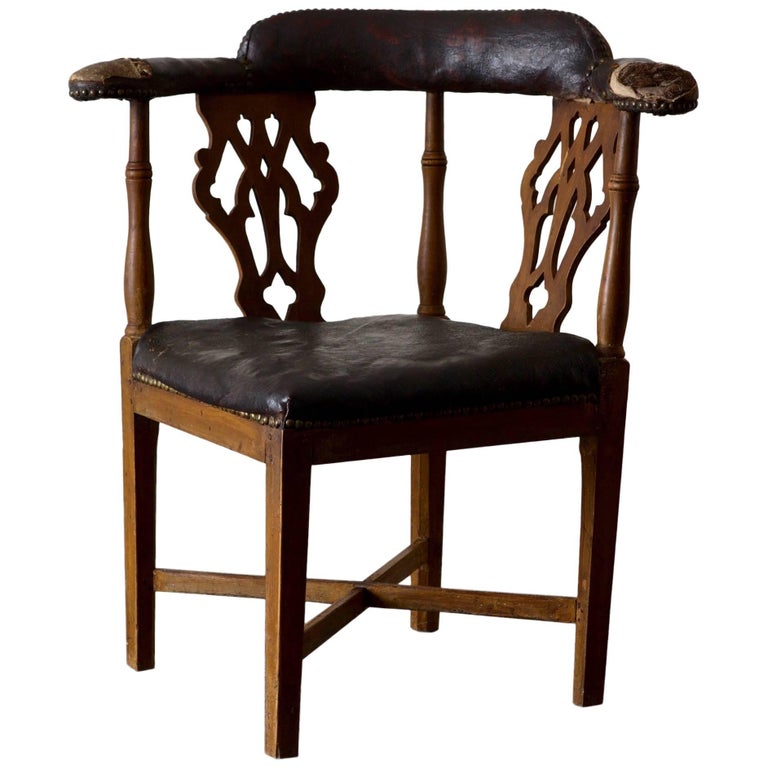 Chair Corner Swedish Leather Rustic Sweden For Sale at 1stdibs