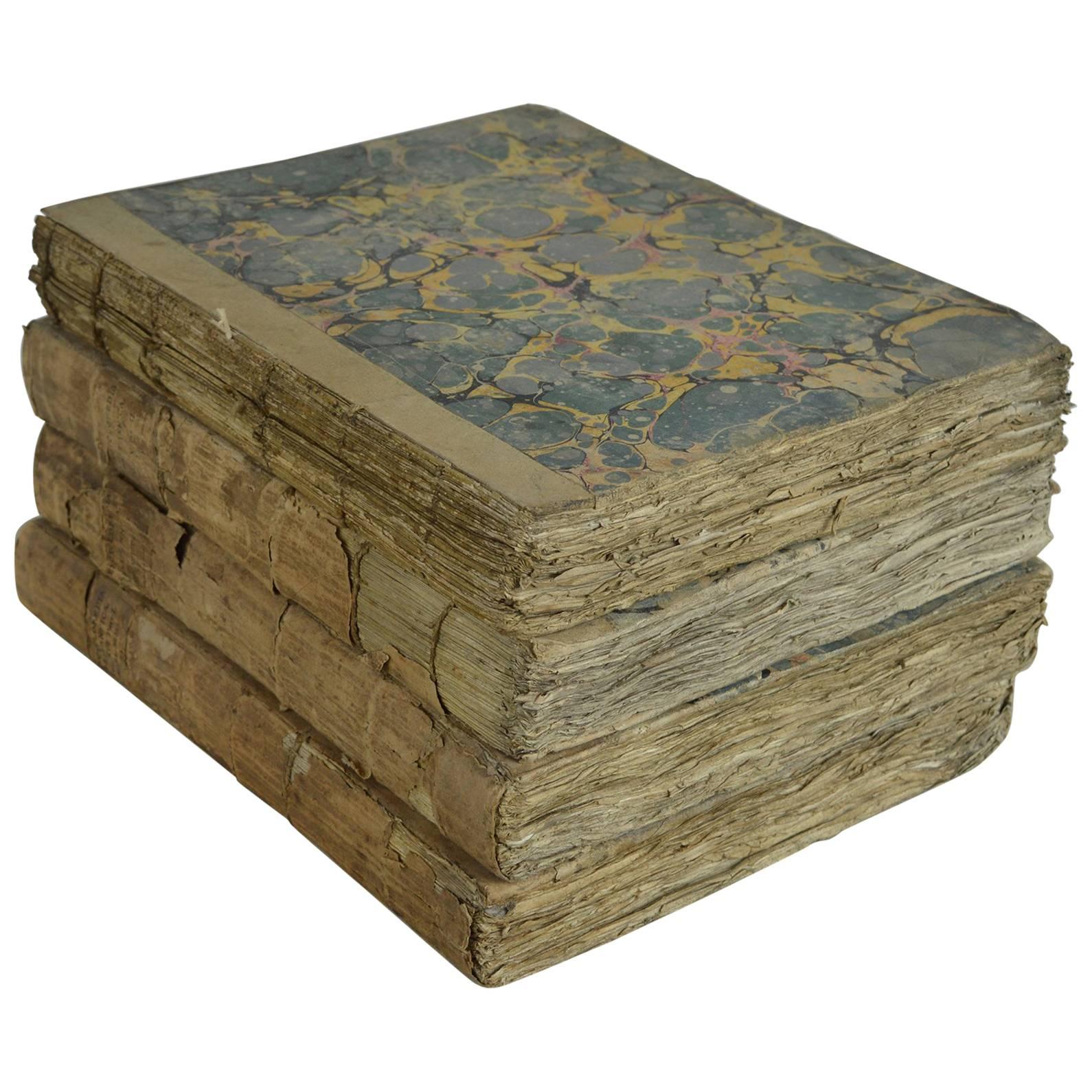 Sets of Antique 18th Century Books with Marbleized Bindings