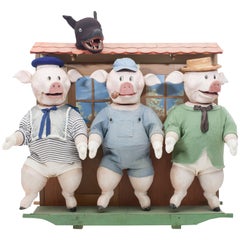 Vintage Decorative puppetry displaying Joseph Jacobs fable Three Little Pigs 1930