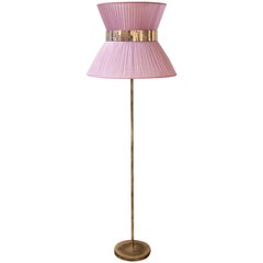  Tiffany contemporary Floor Lamp powder Silk, antiqued Brass, Silvered Glass  