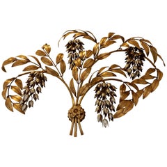 1970 Wall Lamp Four Lights in Wisterias, Flower of Bottom Gilded Patined