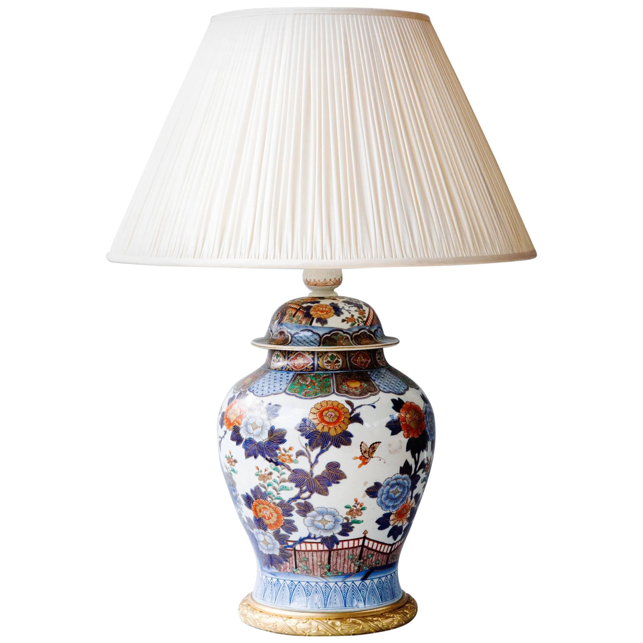 19th Century Meiji Porcelain Vase With Gilt Bronze Mounts Converted to a Lamp For Sale