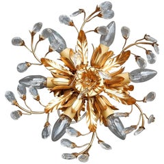 1950-1970 Ceiling Light Has Floral Decoration in the Style of Maison Bagués