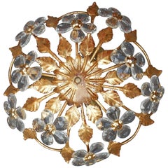 1970 Golden Iron Ceiling Light and Crystal in the Style of Maison Bagués 9