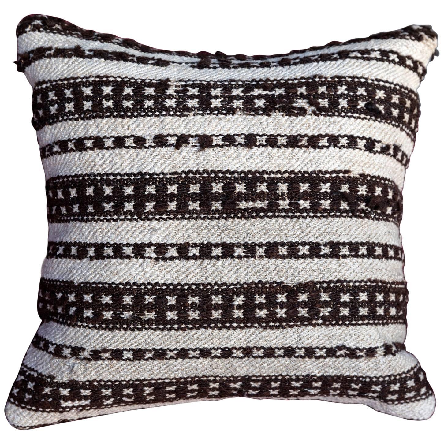 Handmade Turkish Rug Cushion with Trim Detailing For Sale