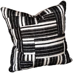 Hand-Stitched Black and White Striped Patchwork Cushion
