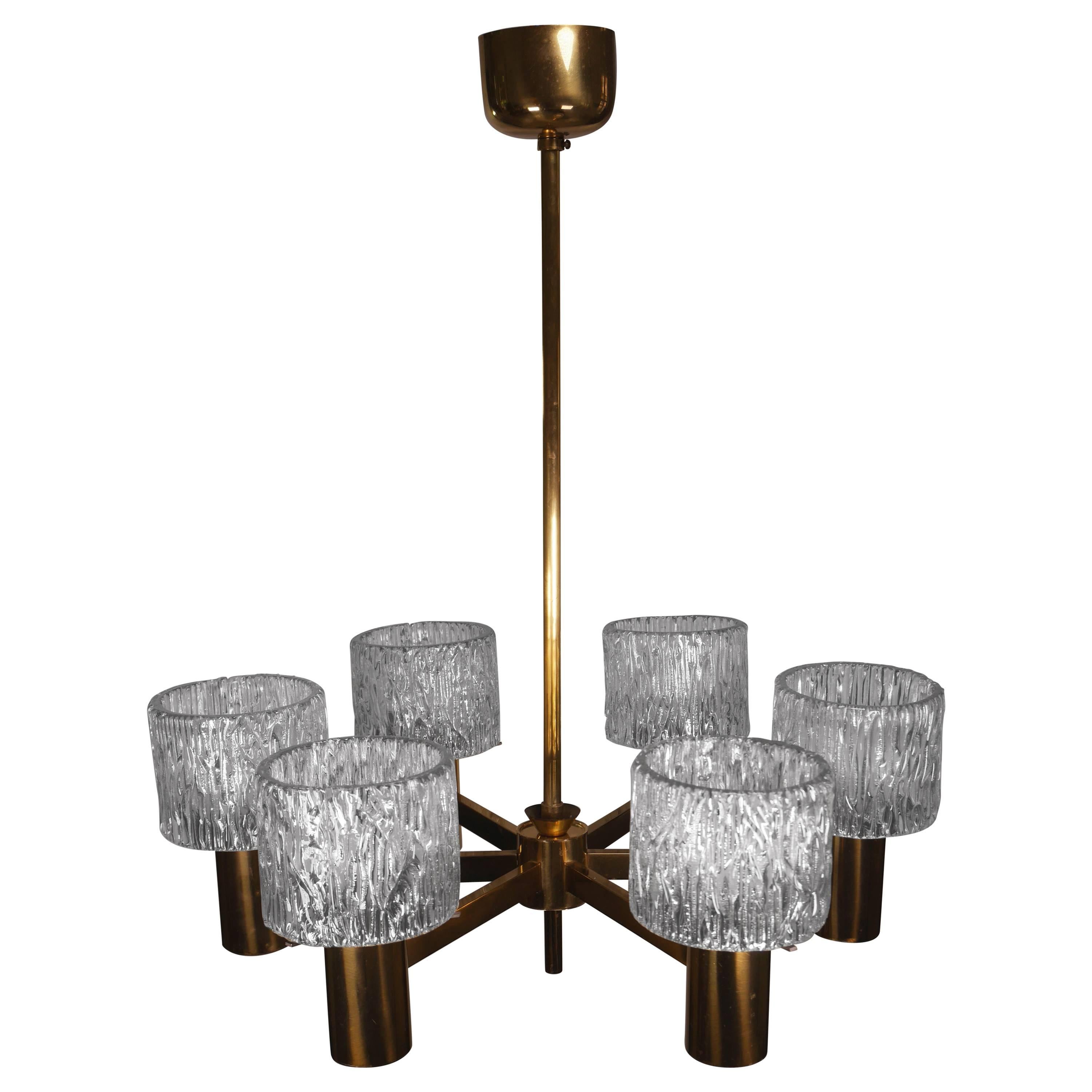 Six-Arm 1950s Swedish Modern Chandelier by Carl Fagerlund for Orrefors