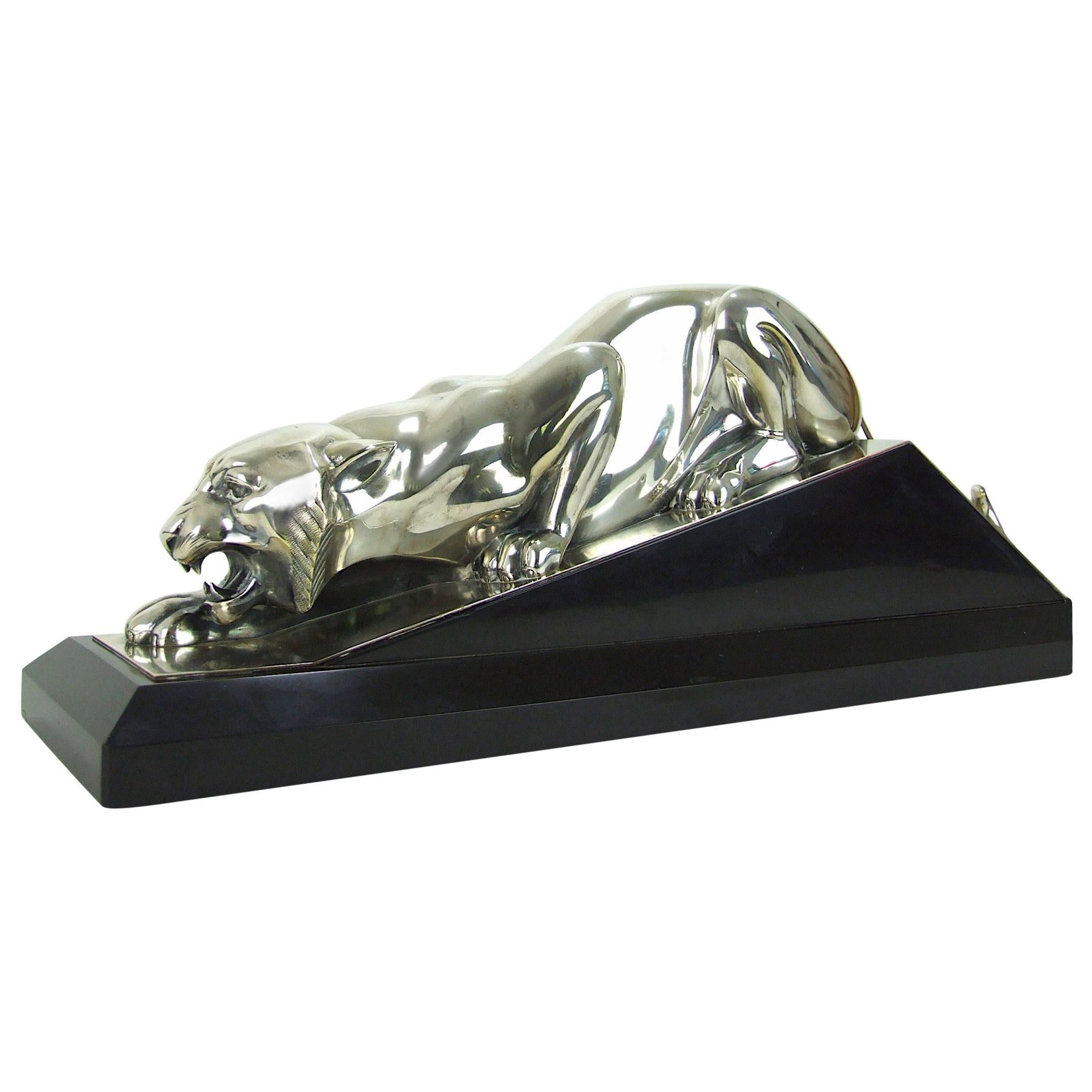 Tigre Pret a Bondir, an Art Deco Bronze and Marble Panther by Georges Lavroff For Sale