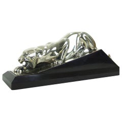 Antique Tigre Pret a Bondir, an Art Deco Bronze and Marble Panther by Georges Lavroff