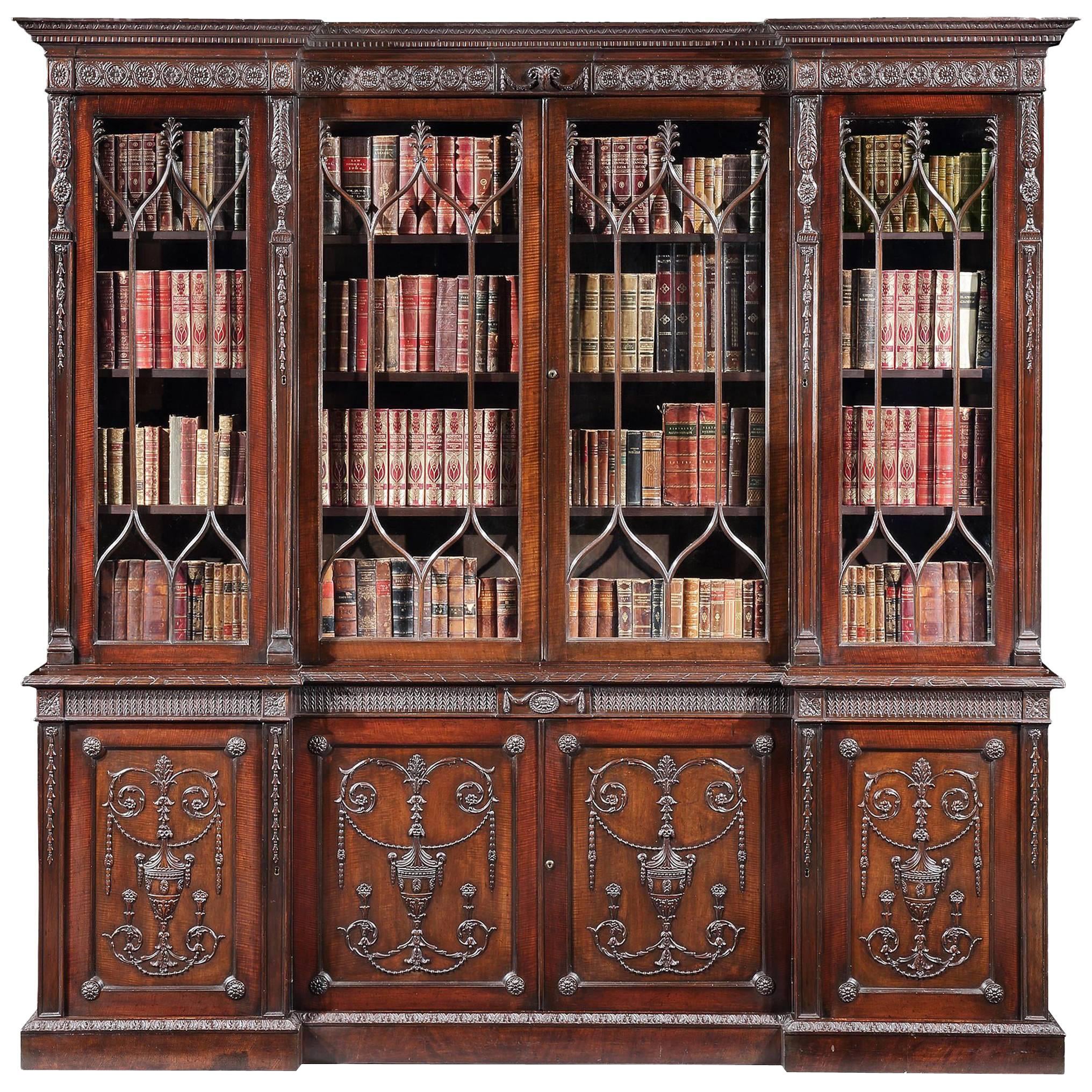 Libreria a quattro ante in stile neoclassico inglese del XIX secolo in mogano in vendita