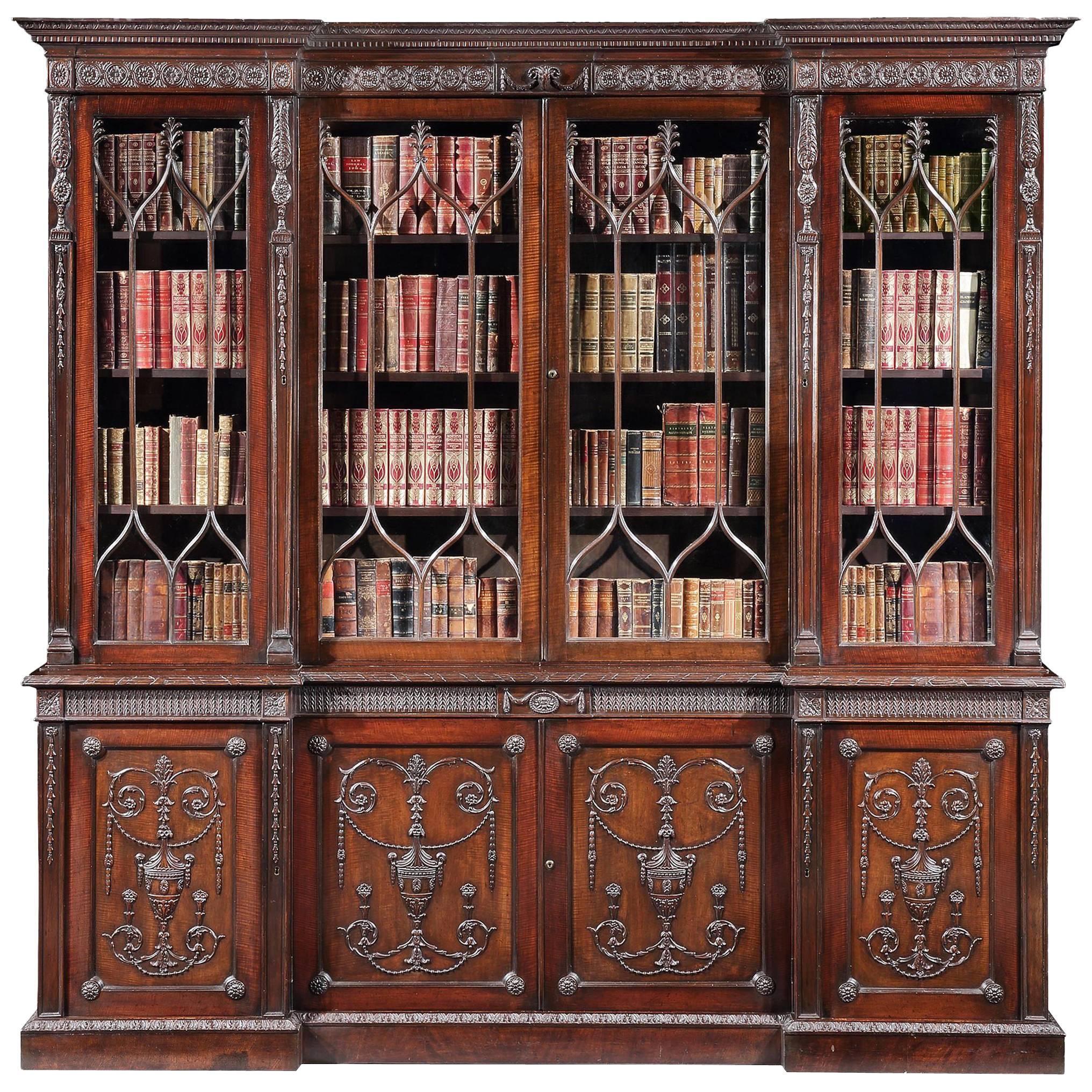 19th Century English Mahogany Four-Door Bookcase in the Neoclassical Manner For Sale