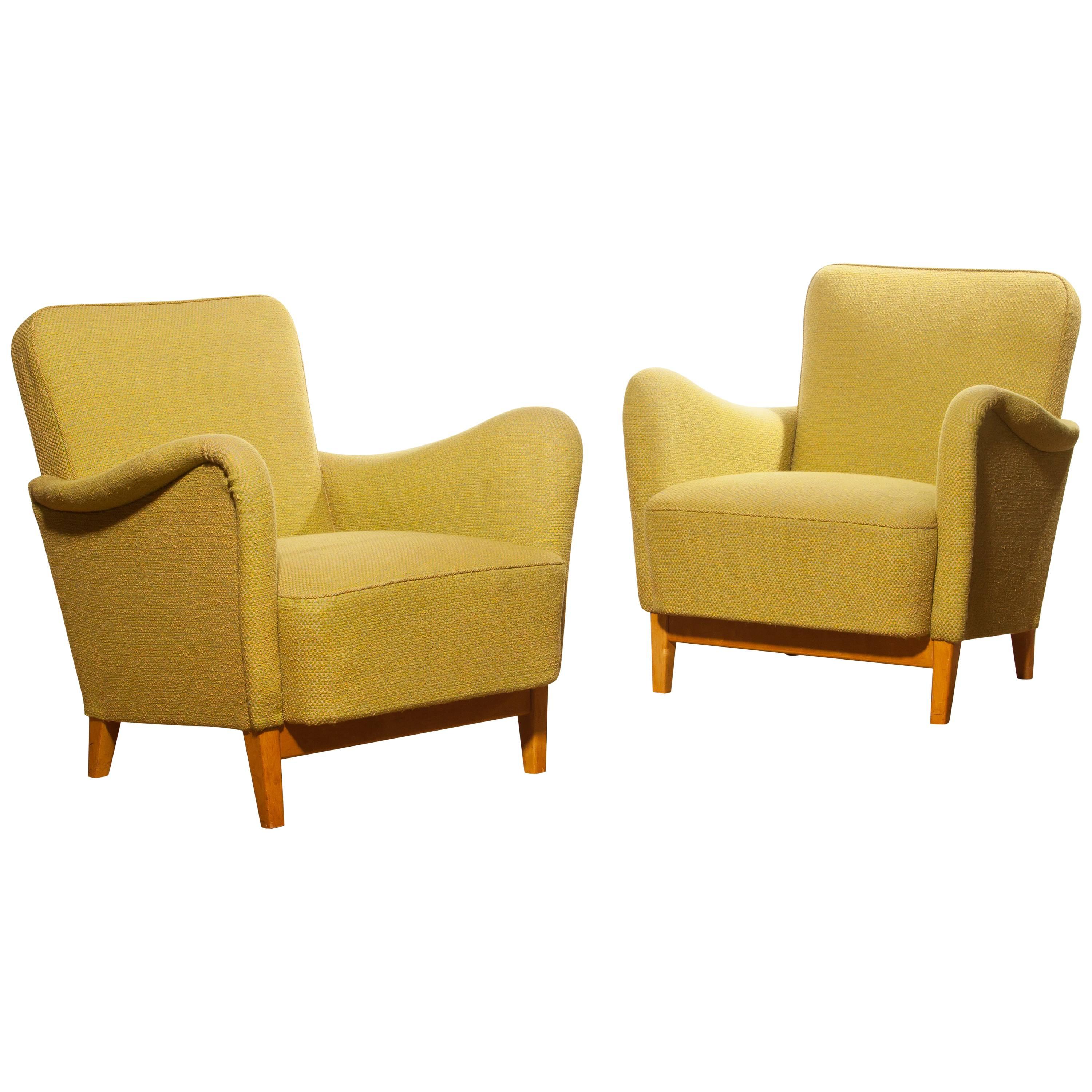 1940s a Pair Lounge Chairs by Carl Malmsten for DUX